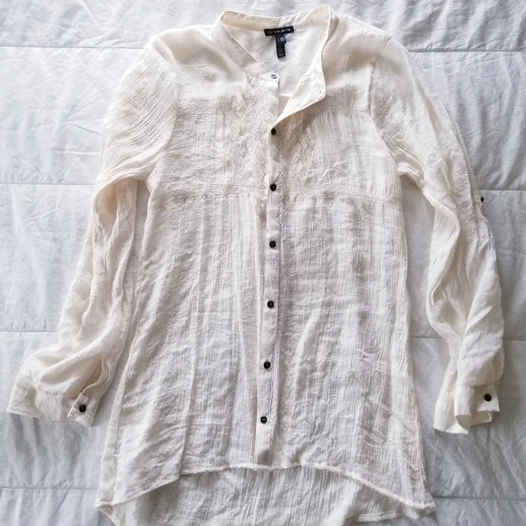 Romantic Linen & Lace ◇ Cream Boho Button Down Tunic - Picture 5 of 5